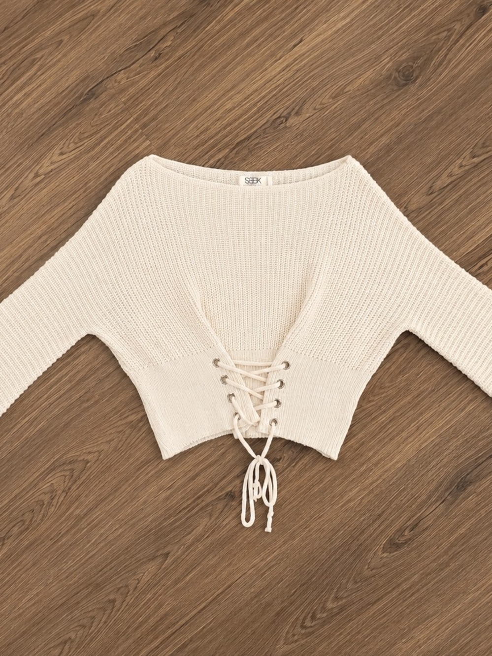 Seek the Label Cross Over Lace Up Sweater Cream Like New